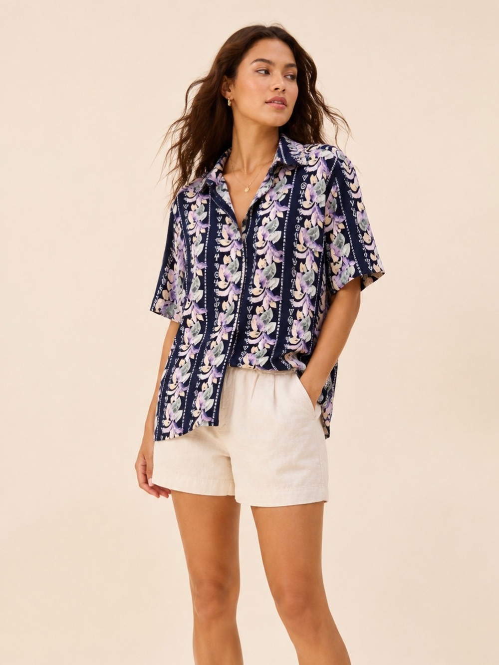 Vintage Tropical Aloha Button Shirt Navy Floral Era Piece Alia Size 14